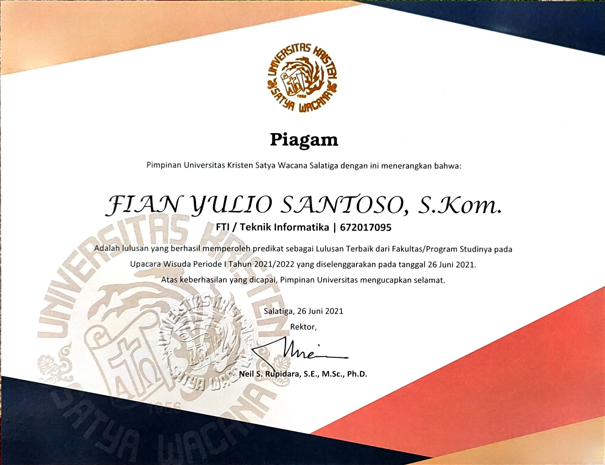 Piagam Lulusan S1 Terbaik