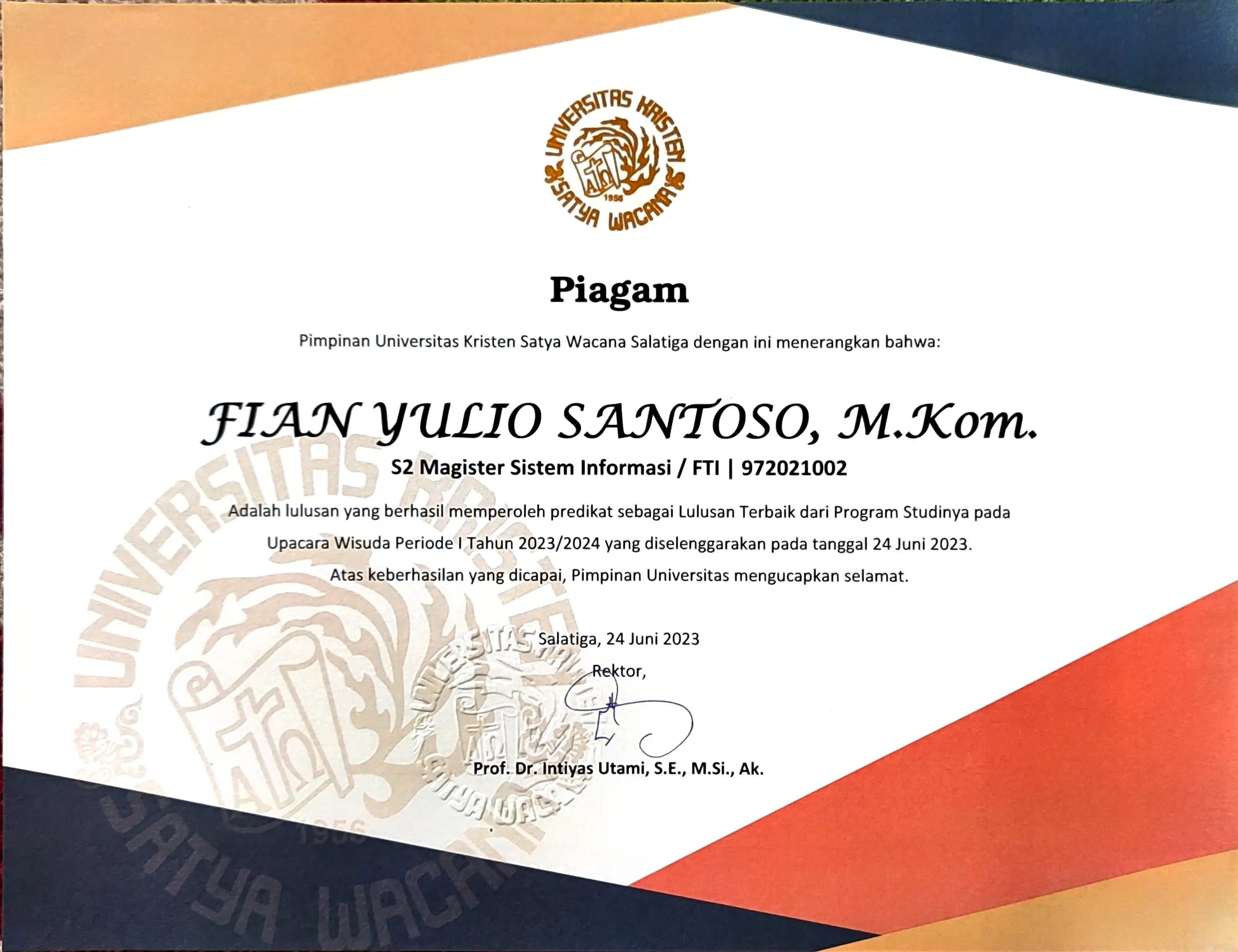 Piagam Lulusan S2 Terbaik